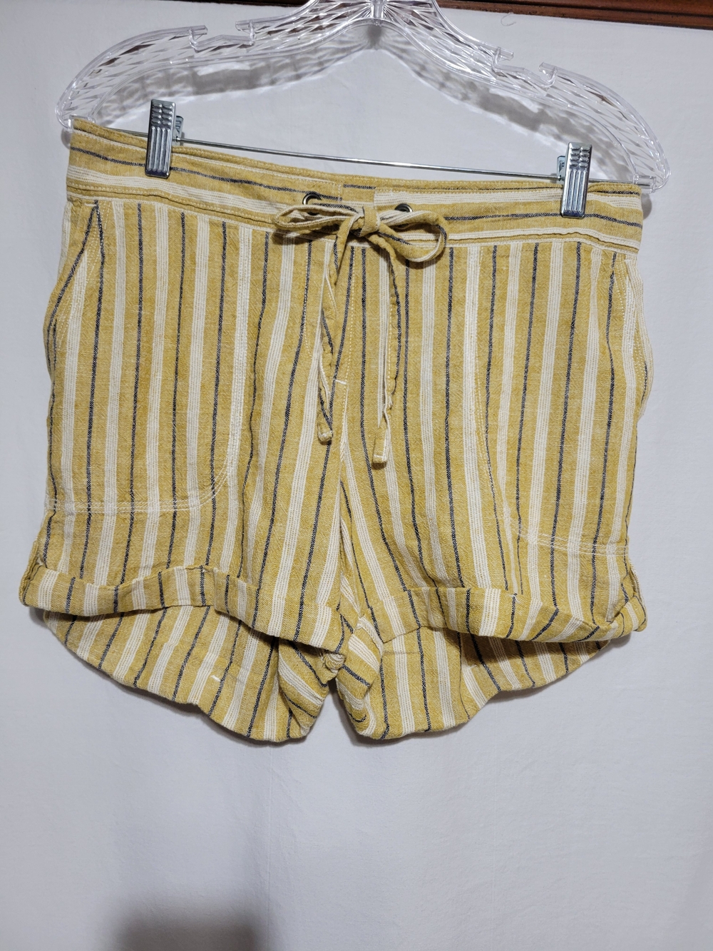 Striped Yellow Drawstring Women's Shorts